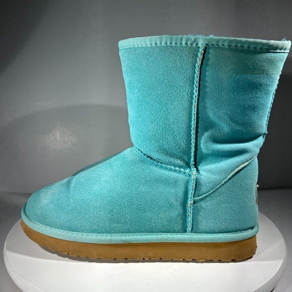 UGG Womens Boots Size 10 Suede Mid Calf Turquoise Teal Blue Winter Fur Snow UGGS - Picture 1 of 12